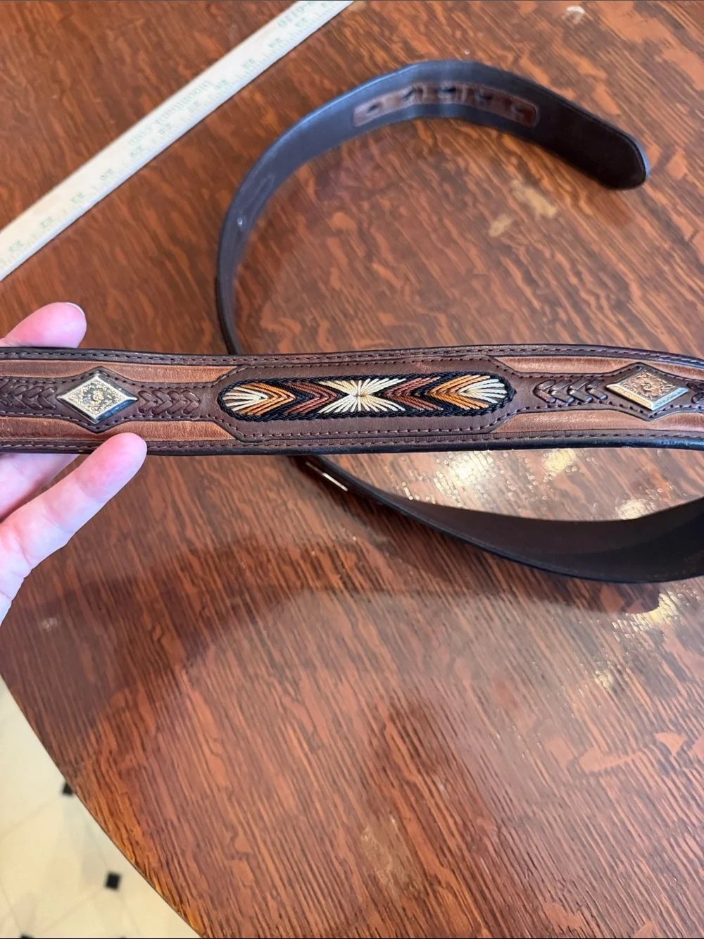 Badger Brown Leather Men's Belt with Multicolor Embroidery size 40
